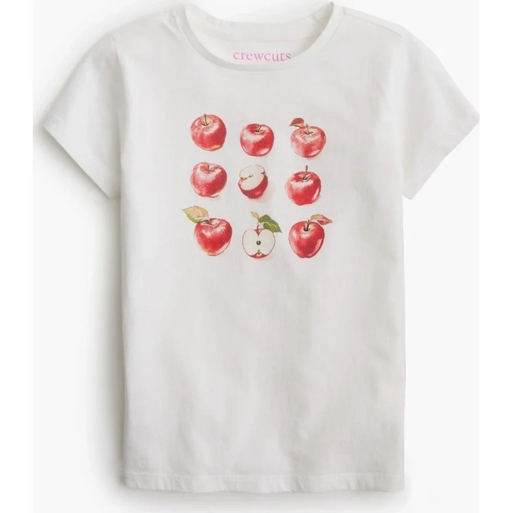 Crewcuts Kids XL 12-14 White Apple Print T Shirt Cotton NWT $40